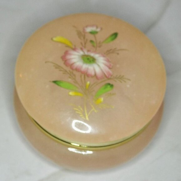 Vintage Alabaster Hinged Trinket Dish Jewelry Storage Vanity Dresser Dec… - Picture 2 of 6